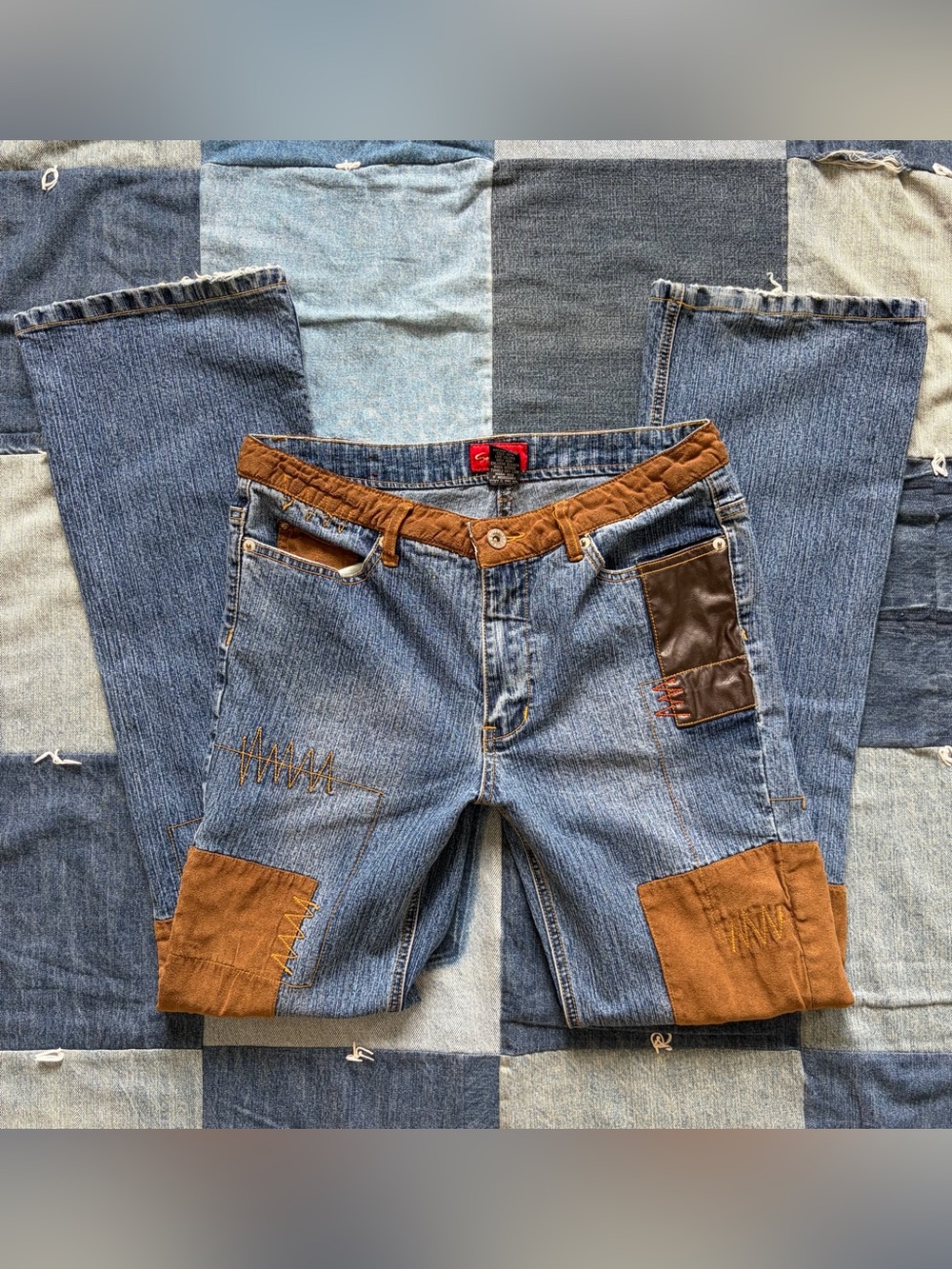 vintage y2k south pole patchwork bootcut denim jeans size 9